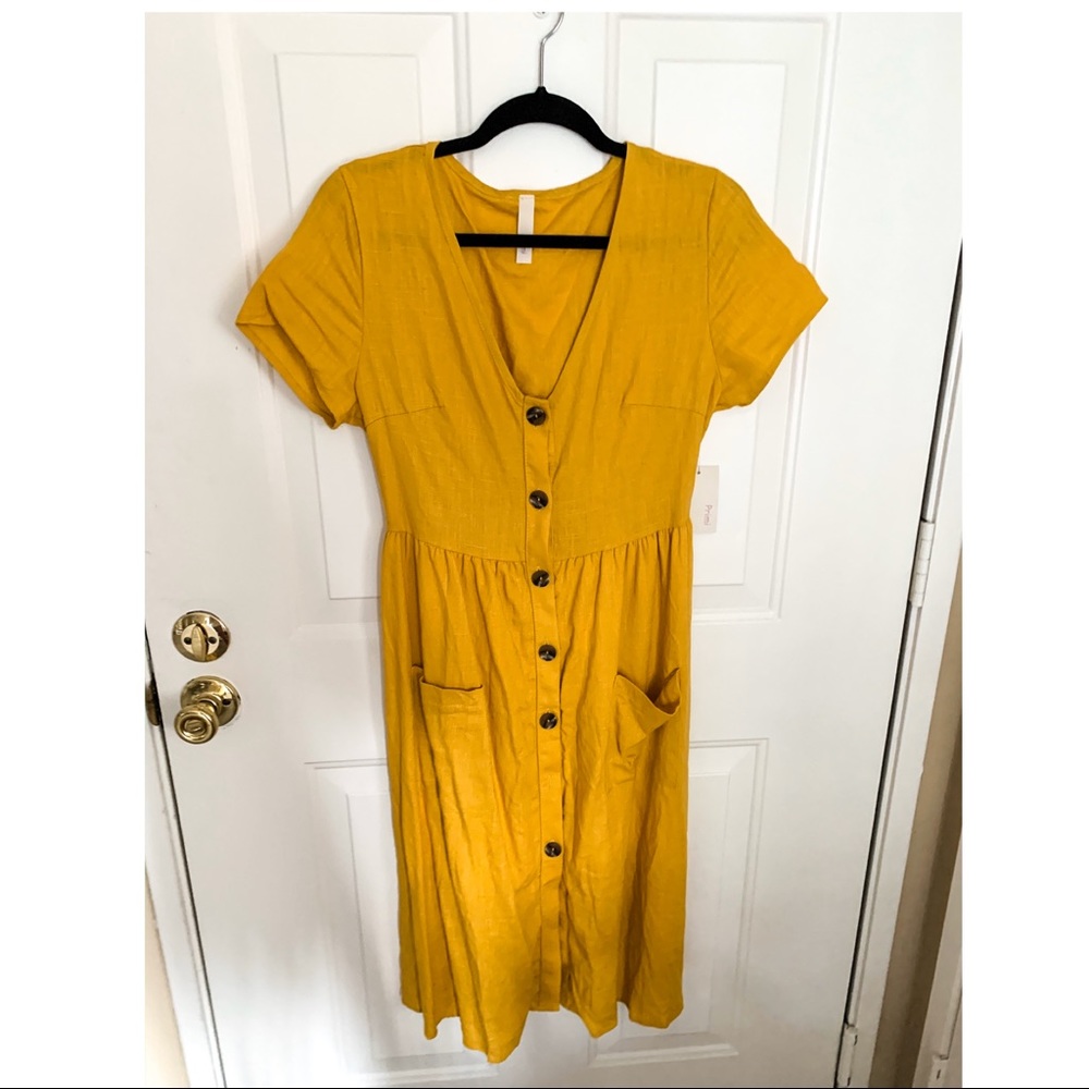 Mustard Button Dress